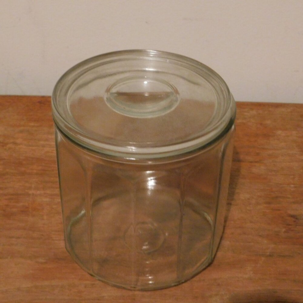 Beveled Glass Jar with Lid Cookie Jar, fruit jar, 12 oz